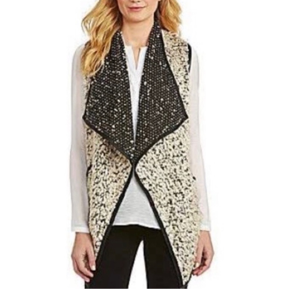 Black, Tan, and Pleather Kut From the Kloth Sweater Vest Size L